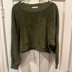 Suzie Kondi Olive Green Crew Neck Velour Sweatshirt - Size M